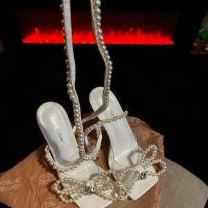 Public Desire White Pearl Strap Heels